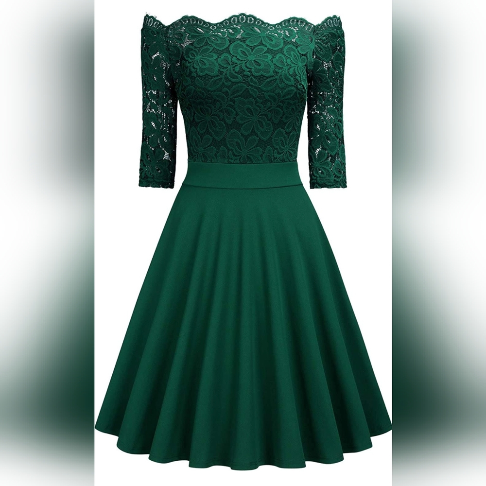 MISSMAY Women's Vintage Floral Lace Half Sleeve Boat Neck Formal Swing Dress